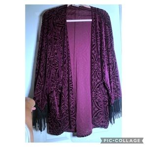 Vintage fringed purple velvet burnout kimono USA Made